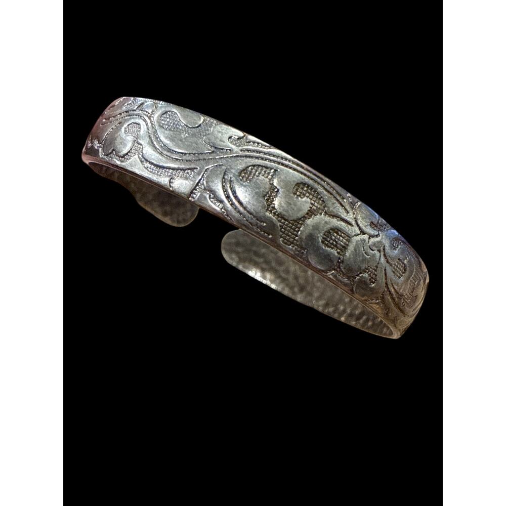 Vintage Chinese Export Zu Yin Pure Fine Silver Cuff Bracelet Cloud Floral Bangle